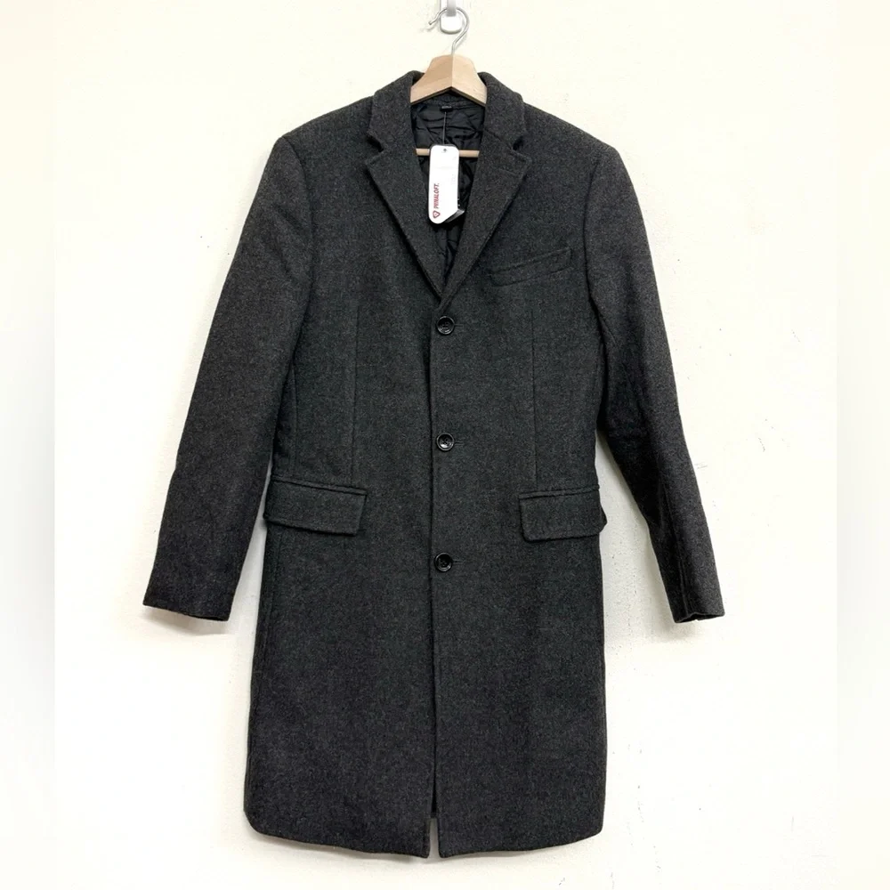 NWT J. Crew Charcoal Wool Topcoat, Overcoat With Quilted Lining Size 36R